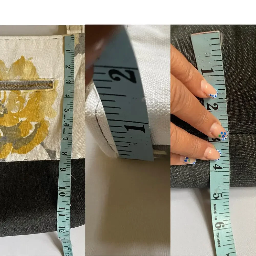 Handcrafted Fabric Purse Cream Artisan Carryall Tote Floral Denim Shoulder Bag